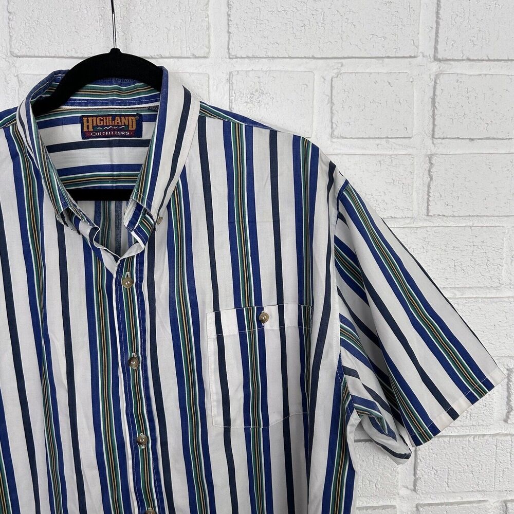 Vintage Shirt Button Up Highland Outfitters Mens Large Vertical Stripes